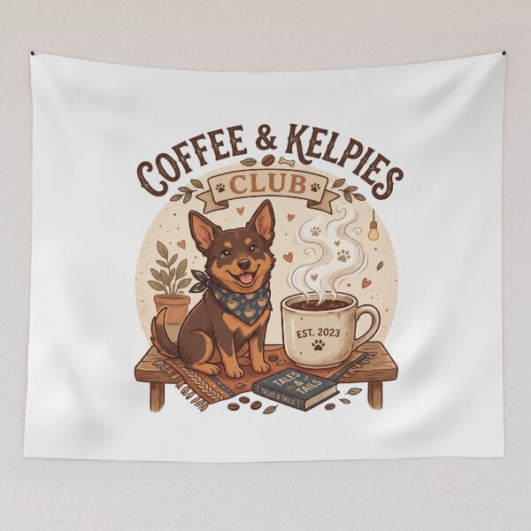 Item preview, Coffee & Kelpies Club Cute Australian Kelpie Coffee Lover Retro Cozy Design designed and sold by Globalcitytees.