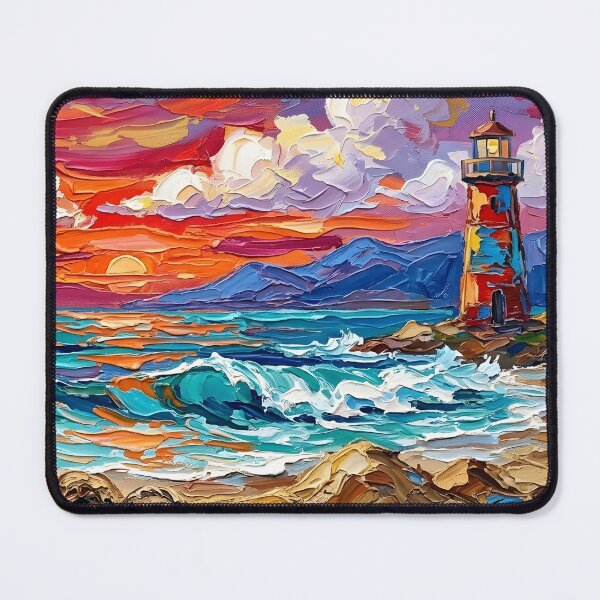 Item preview, Vibrant Coastal Sunset with Lighthouse designed and sold by BombasticPlanet.