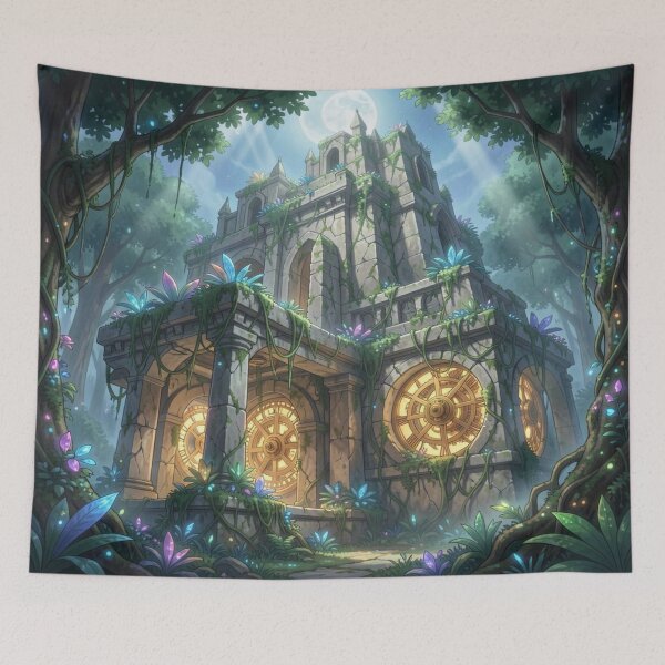 Item preview, Ancient Forest Temple – Mystical stone ruins between gold mechanics and nocturnal magic designed and sold by FotoworldEdel.