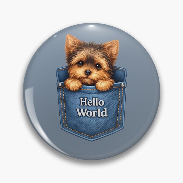Item preview, Hello World Yorkie in Denim Pocket Art designed and sold by Yorkie Magic Studio .