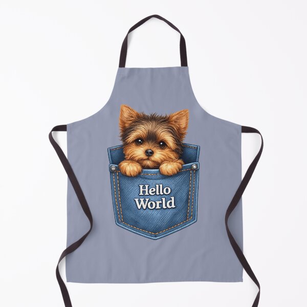 Item preview, Hello World Yorkie in Denim Pocket Art designed and sold by Yorkie Magic Studio .
