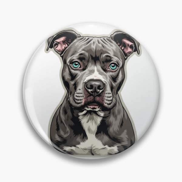 Artikelvorschau, Niedliches Cartoon-Porträt eines Pitbulls | Kunst eines blauäugigen Pitbulls entworfen und verkauft von Resolution Retro.
