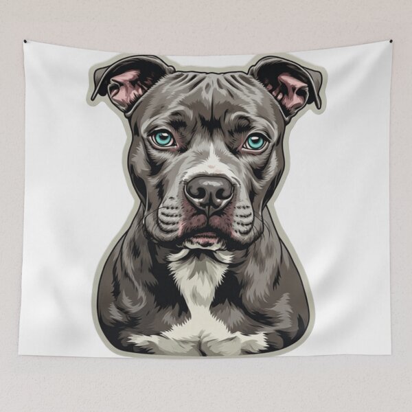 Item preview, Cute Cartoon Pitbull Dog Portrait | Blue-Eyed Pittie Art designed and sold by Resolution Retro.