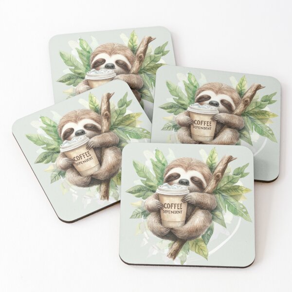 Item preview, Sleepy Sloth Coffee Addict Watercolor Jungle Vibes designed and sold by MegaNovaArt.