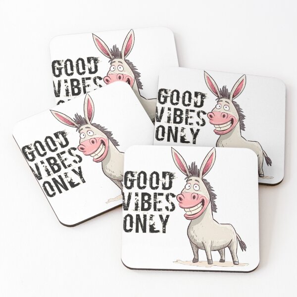 Item preview, Good Vibes Only Smiling Donkey Retro Cartoon Distressed Typography designed and sold by DesignArtist.ia.