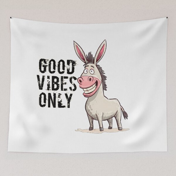 Item preview, Good Vibes Only Smiling Donkey Retro Cartoon Distressed Typography designed and sold by DesignArtist.ia.