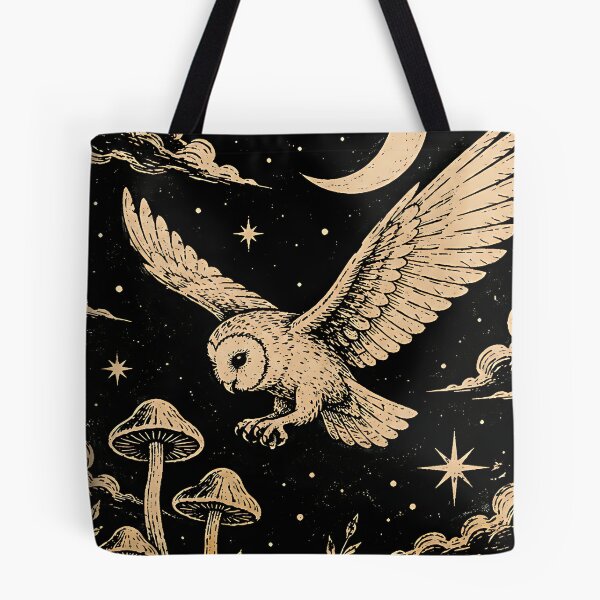 Item preview, Vintage Celestial Barn Owl & Mushrooms  designed and sold by Jaideep Walia.