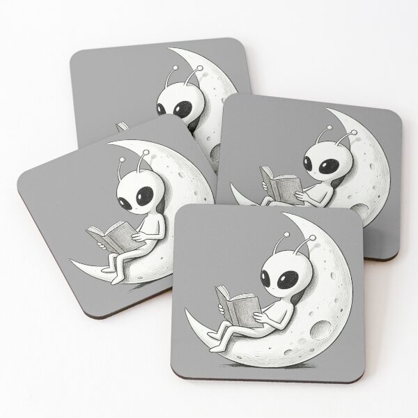 Item preview, Alien Reading Book on Crescent Moon | Cute Space Art designed and sold by TeyArtWork.