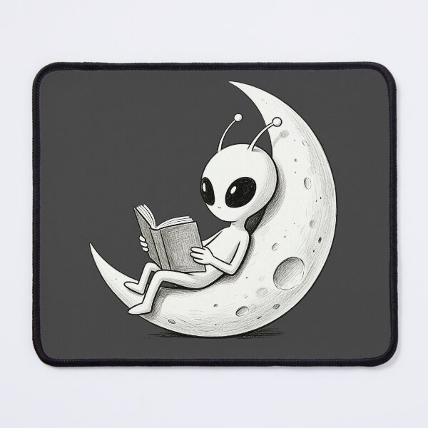 Item preview, Alien Reading Book on Crescent Moon | Cute Space Art designed and sold by TeyArtWork.