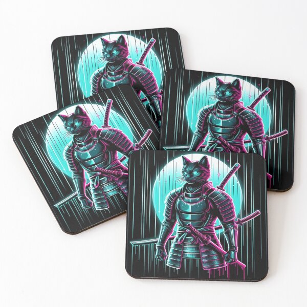 Item preview, Samurai Cat Warrior – Cyberpunk Neon Design designed and sold by Dogandesighn.