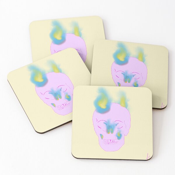 Item preview, Pink skull with blue flames designed and sold by mousse-tache.
