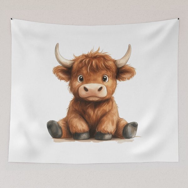 Item preview, Cute Highland Cow Watercolor Art designed and sold by StickerHavenn.