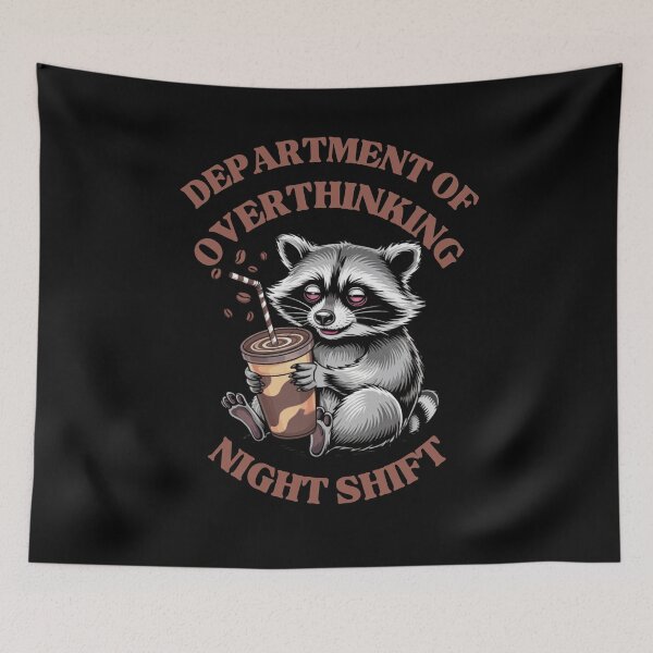 Item preview, Department Of Overthinking Night Shift - Funny Raccoon Coffee designed and sold by Design_Your_Day.