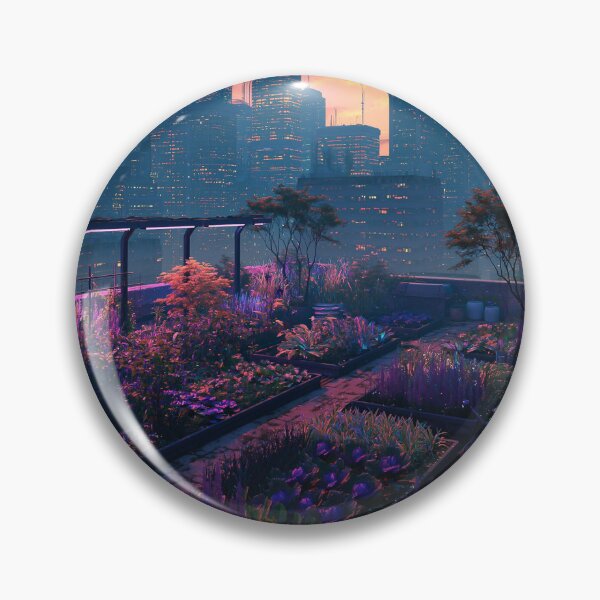 Item preview, Cyberpunk Rooftop Garden Sunset designed and sold by Visual Foundry.