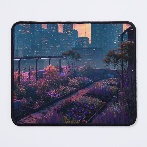 Item preview, Cyberpunk Rooftop Garden Sunset designed and sold by Visual Foundry.