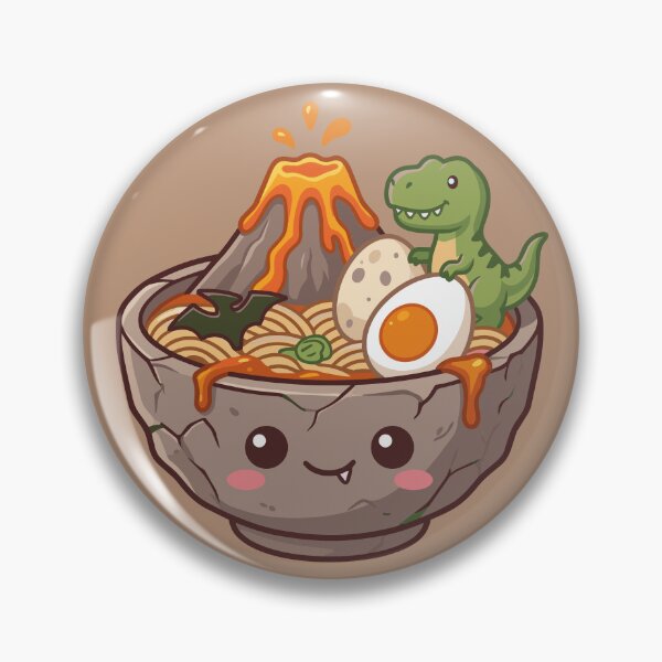 Item preview, kawaii dinosaur ramen bowl with volcano and soft boiled egg designed and sold by Mochii-studio.