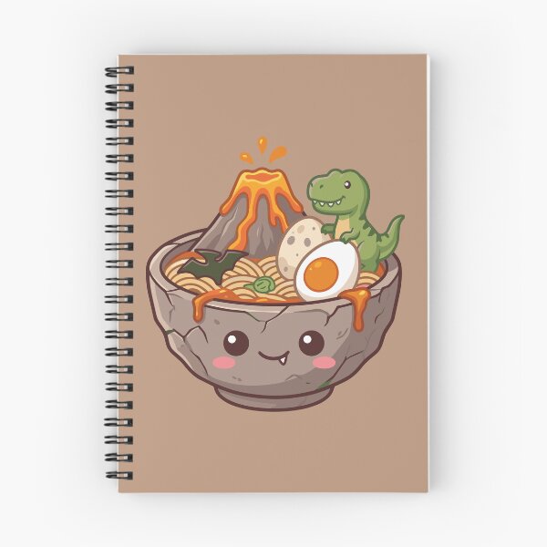 Item preview, kawaii dinosaur ramen bowl with volcano and soft boiled egg designed and sold by Mochii-studio.