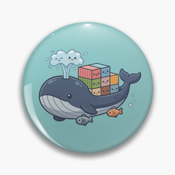 Artikelvorschau, Ein niedliches blaues Wal-Frachtschiff transportiert bunte Kawaii-Container entworfen und verkauft von Mochii-studio.