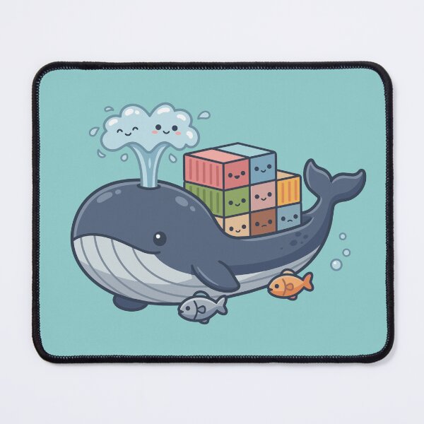 Item preview, cute blue whale cargo ship carrying colorful kawaii containers designed and sold by Mochii-studio.