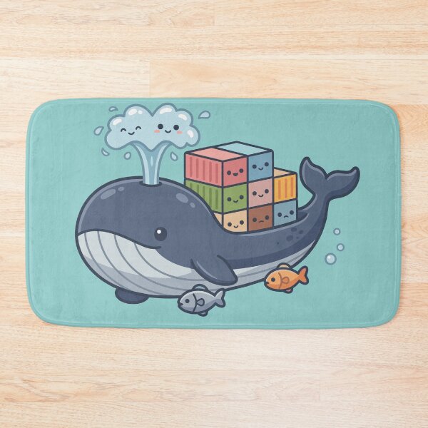 Item preview, cute blue whale cargo ship carrying colorful kawaii containers designed and sold by Mochii-studio.