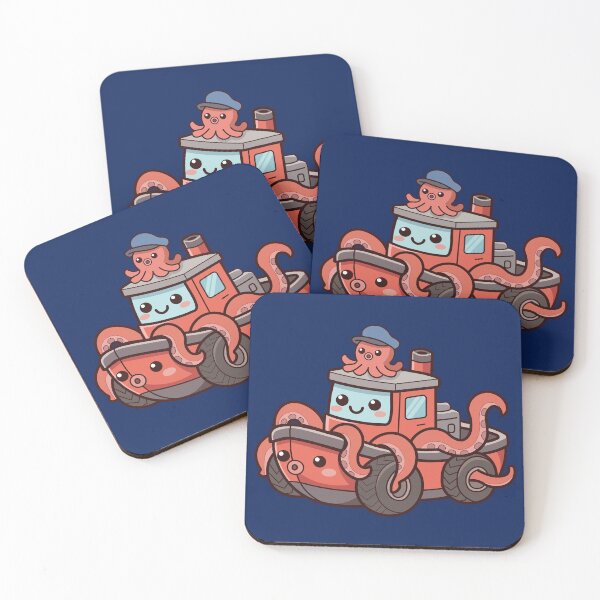 Item preview, happy kawaii octopus captain driving an orange tugboat designed and sold by Mochii-studio.