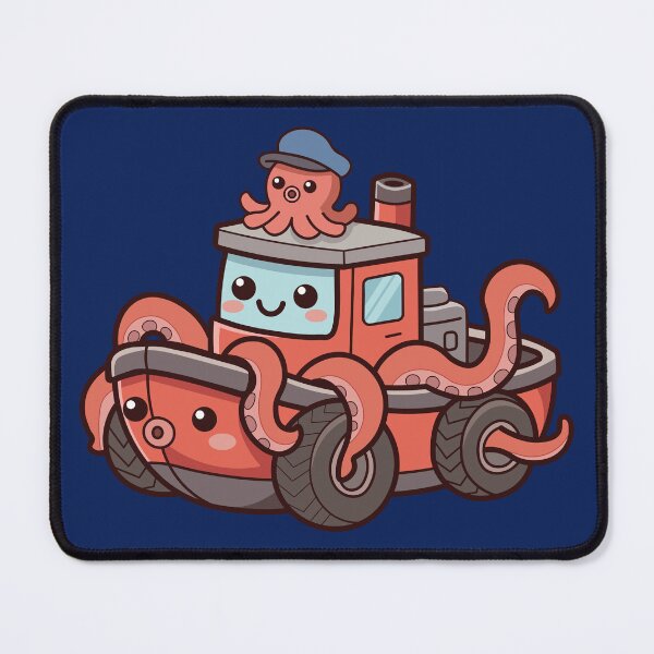 Item preview, happy kawaii octopus captain driving an orange tugboat designed and sold by Mochii-studio.