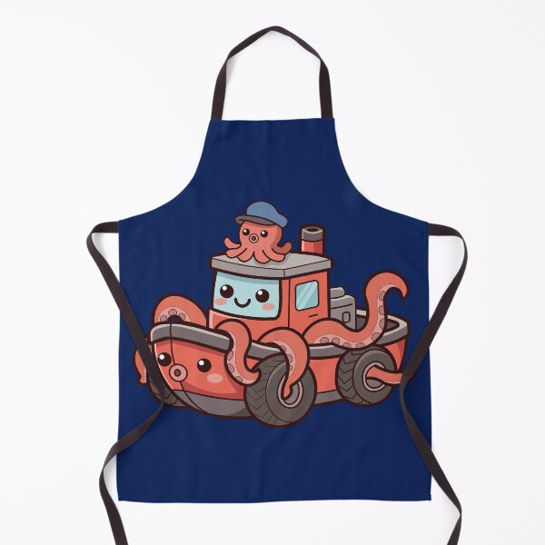 Item preview, happy kawaii octopus captain driving an orange tugboat designed and sold by Mochii-studio.