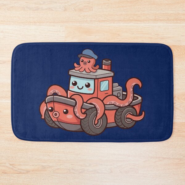 Item preview, happy kawaii octopus captain driving an orange tugboat designed and sold by Mochii-studio.