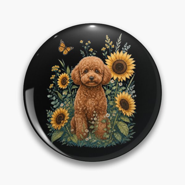 Aperçu de l'œuvre Caniche nain avec tournesol, art cottagecore, propriétaire de chien créée et vendue par TerryConnells.