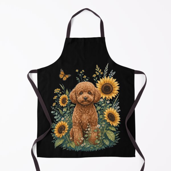 Aperçu de l'œuvre Caniche nain avec tournesol, art cottagecore, propriétaire de chien créée et vendue par TerryConnells.