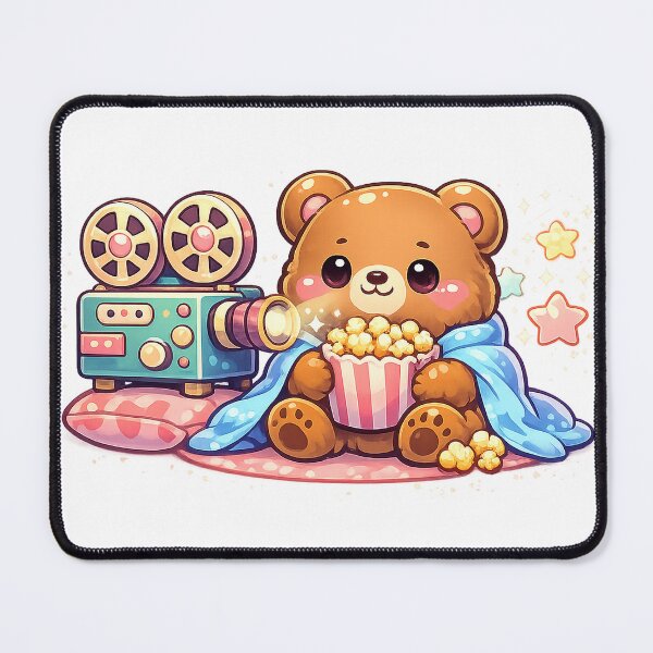 Item preview, Cozy Movie Night Bear Kawaii – Cute Popcorn Teddy & Vintage Projector Pastel Aesthetic designed and sold by HappyTinyWorld2.