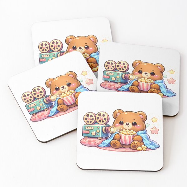 Item preview, Cozy Movie Night Bear Kawaii – Cute Popcorn Teddy & Vintage Projector Pastel Aesthetic designed and sold by HappyTinyWorld2.