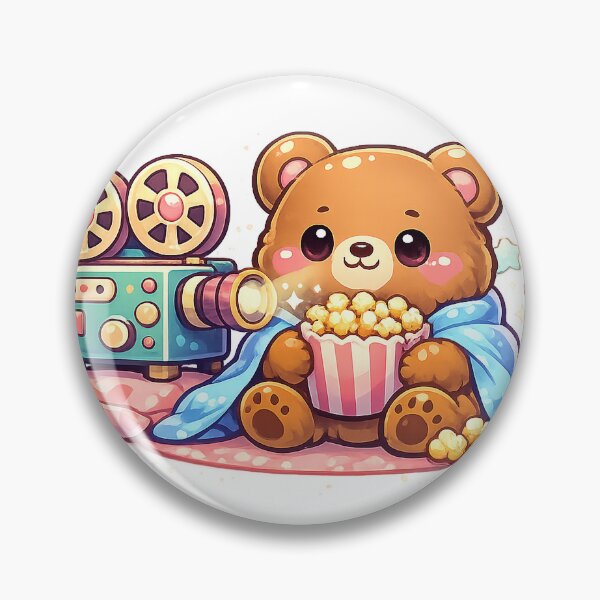 Item preview, Cozy Movie Night Bear Kawaii – Cute Popcorn Teddy & Vintage Projector Pastel Aesthetic designed and sold by HappyTinyWorld2.