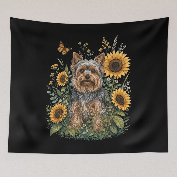Item preview, Yorkshire Terrier With Sunflower Cottagecore Art Dog Owner designed and sold by TerryConnells.