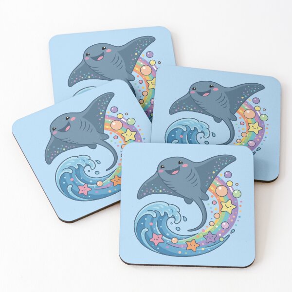 Item preview, magical kawaii manta ray swimming in rainbow pastel waves designed and sold by Mochii-studio.