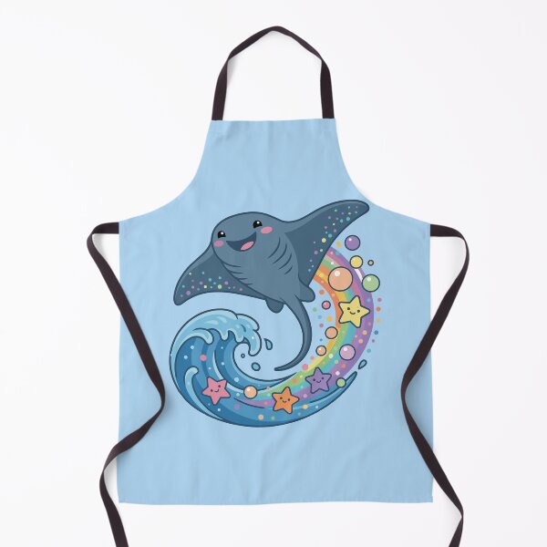 Artikelvorschau, Ein zauberhafter Kawaii-Mantarochen schwimmt in regenbogenfarbenen Pastellwellen entworfen und verkauft von Mochii-studio.