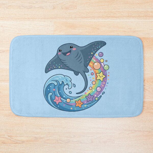 Item preview, magical kawaii manta ray swimming in rainbow pastel waves designed and sold by Mochii-studio.