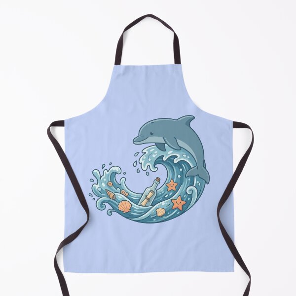 Item preview, cute kawaii dolphin jumping over ocean waves with message in a bottle designed and sold by Mochii-studio.