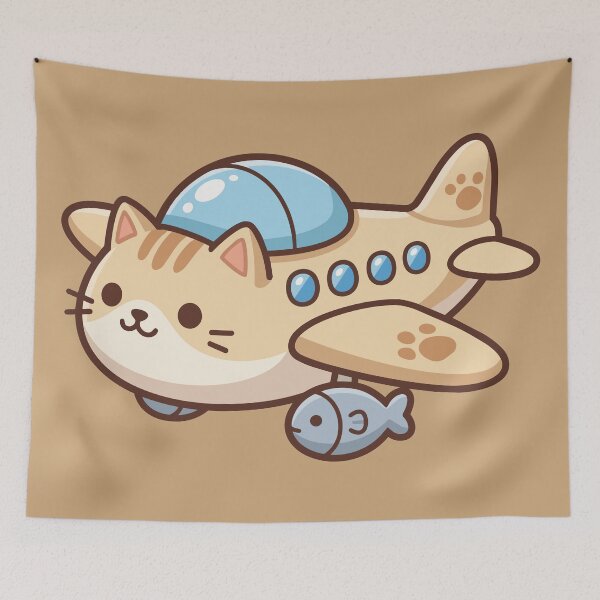 Item preview, cute kawaii ginger cat airplane flying with little fish designed and sold by Mochii-studio.