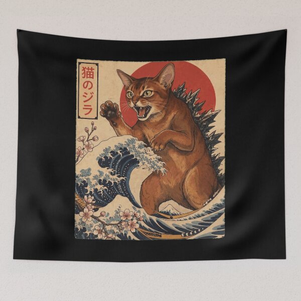 Item preview, Abyssinian Catzilla Japanese Wave Art Cat Owner designed and sold by TerryConnells.