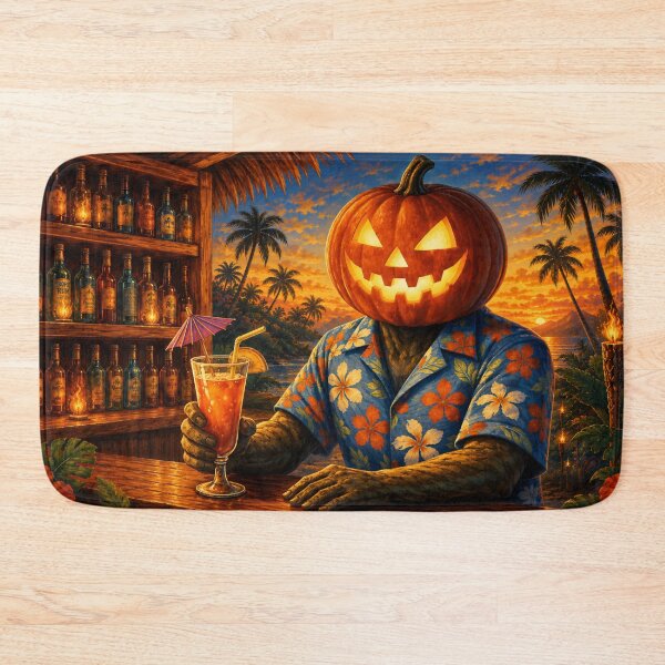 Item preview, Headless Horseman Tropical Paradise – Halloween Tiki Bar Pumpkin Art designed and sold by TheHorsemanRidesAgain.