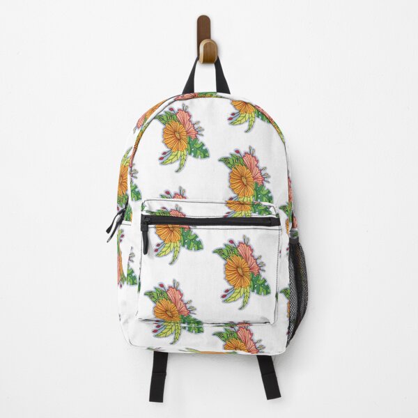 Item preview, Tropical Floral Sticker, Bright Orange Daisy & Hibiscus Pen Drawing designed and sold by Cass Harker Studio.