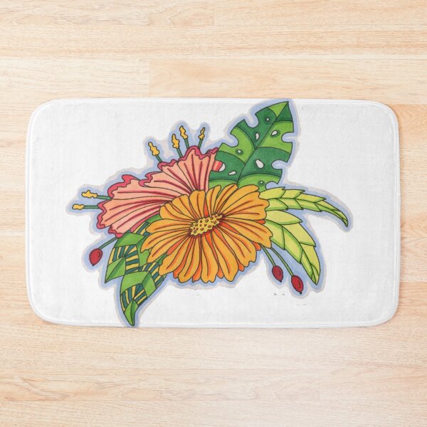 Item preview, Tropical Floral Sticker, Bright Orange Daisy & Hibiscus Pen Drawing designed and sold by Cass Harker Studio.