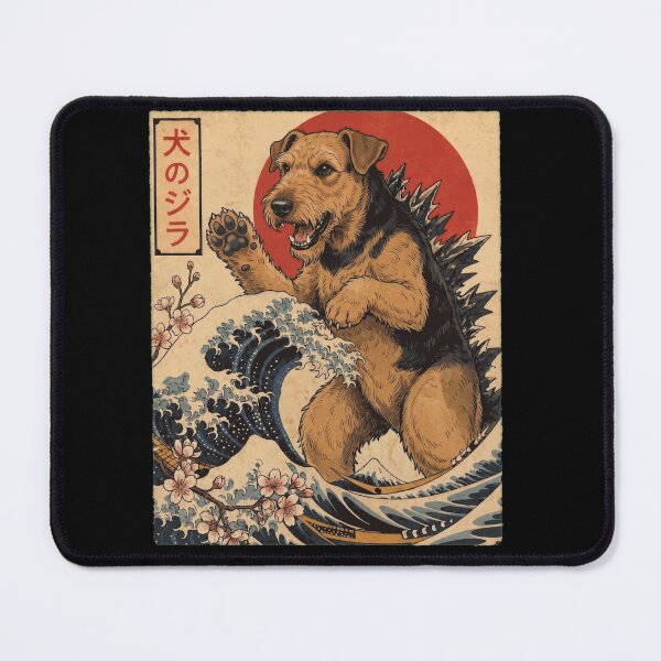 Item preview, Airedale Terrier Dogzilla Japanese Wave Art Dog Owner designed and sold by TerryConnells.