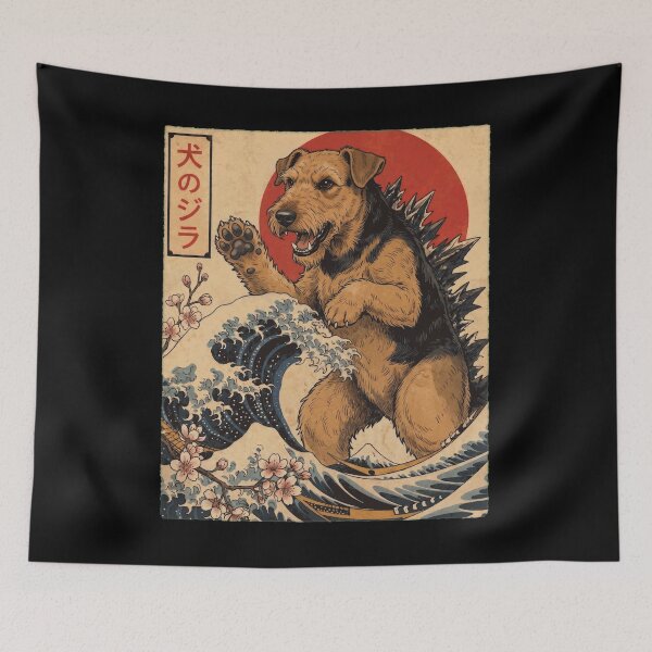 Item preview, Airedale Terrier Dogzilla Japanese Wave Art Dog Owner designed and sold by TerryConnells.