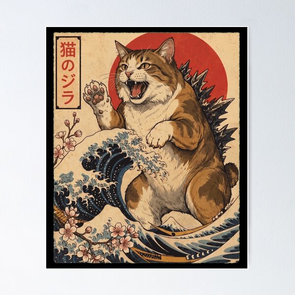 Item preview, American Bobtail Catzilla Japanese Wave Art Cat Owner designed and sold by TerryConnells.
