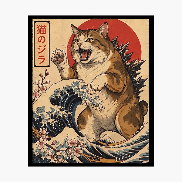 Item preview, American Bobtail Catzilla Japanese Wave Art Cat Owner designed and sold by TerryConnells.