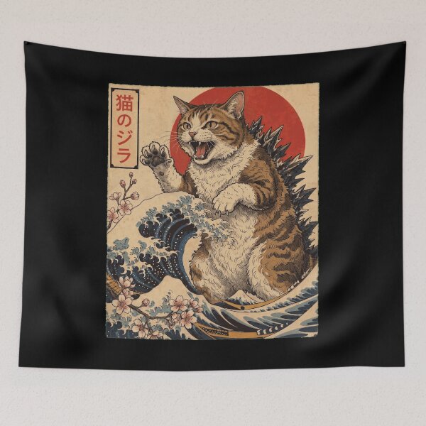 Item preview, American Wirehair Catzilla Japanese Wave Art Cat Owner designed and sold by TerryConnells.
