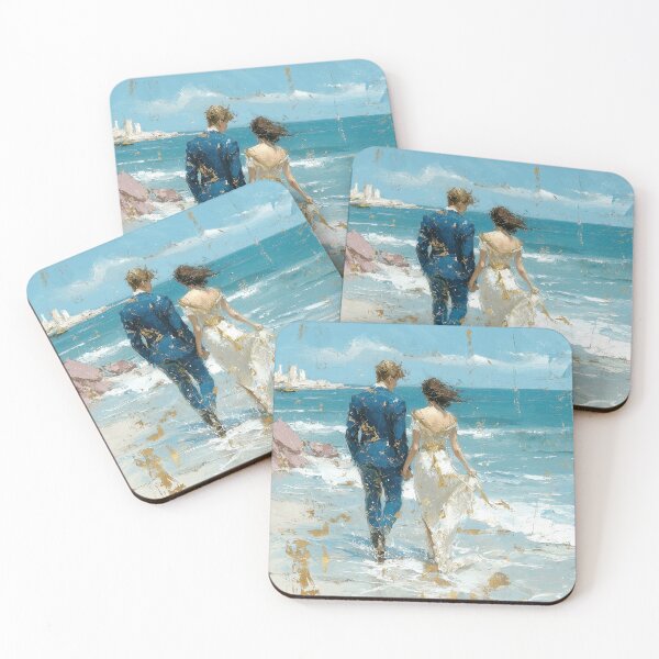 Item preview, Golden Accents Romantic Couple Beach Walk designed and sold by colorful-white.