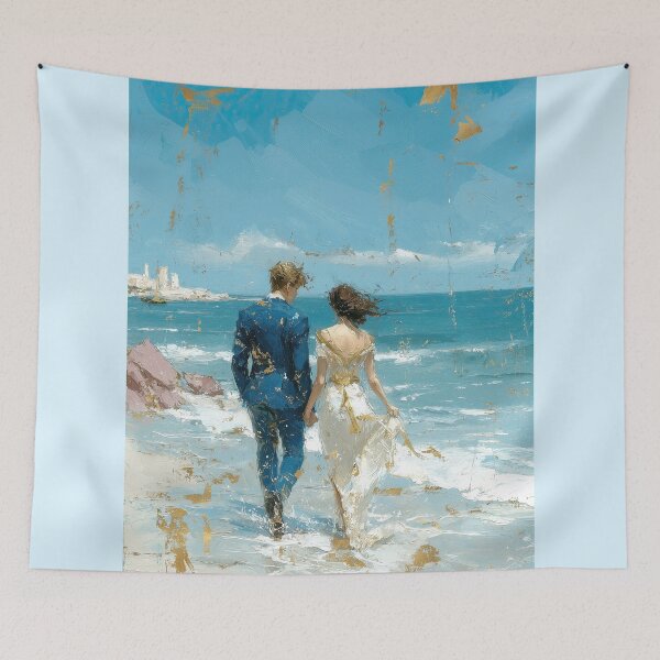 Item preview, Golden Accents Romantic Couple Beach Walk designed and sold by colorful-white.